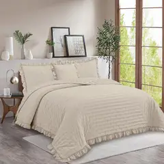 JUST HOME COLLECTION - Combo Quilt+Funda+Cojín 1.5 Plazas Beige