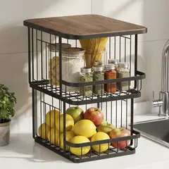 JUST HOME COLLECTION - Canasto Apilable 2 Niveles con Tapa Metal