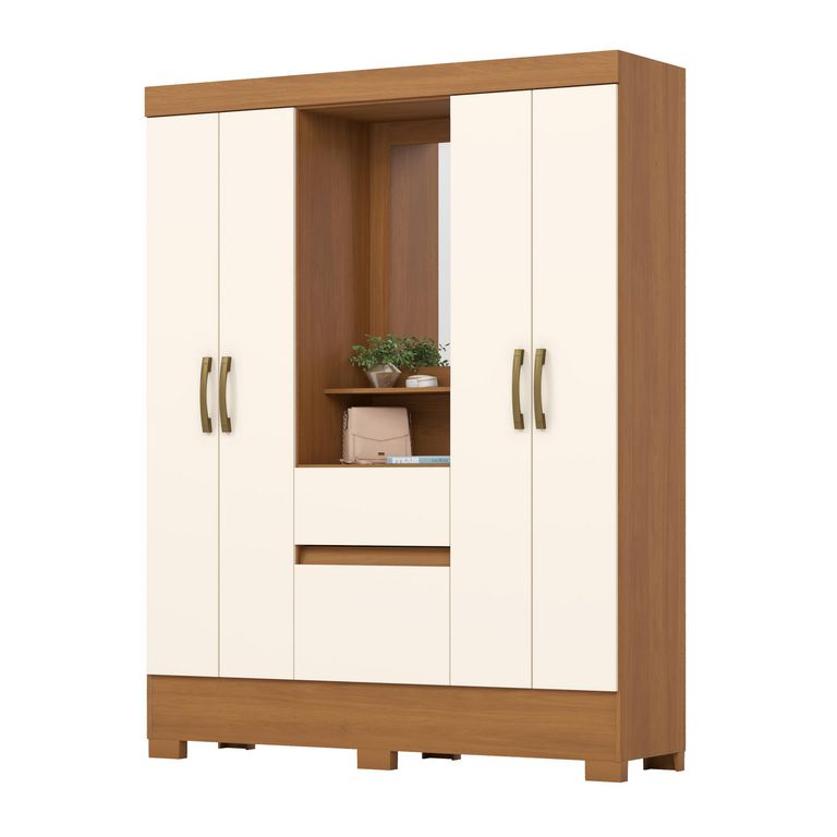 Clóset 4 Puerta(s) 2 Cajón(es) 6 Repisa(s) 141.5x180x40 cm Cinamomo/Blanco
