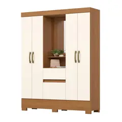 NON BRANDED - Clóset 4 Puerta(s) 2 Cajón(es) 6 Repisa(s) 141.5x180x40 cm Cinamomo/Blanco