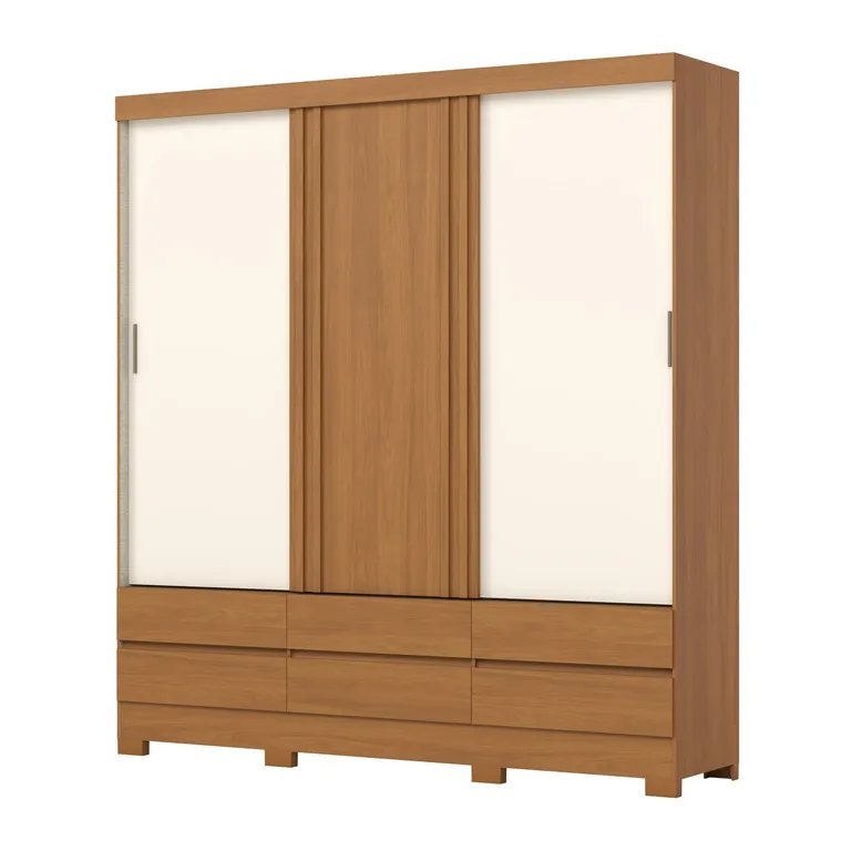 Clóset 3 Puerta(s) 6 Cajón(es) 6 Repisa(s) 200x215x48 cm Blanco/Avellana