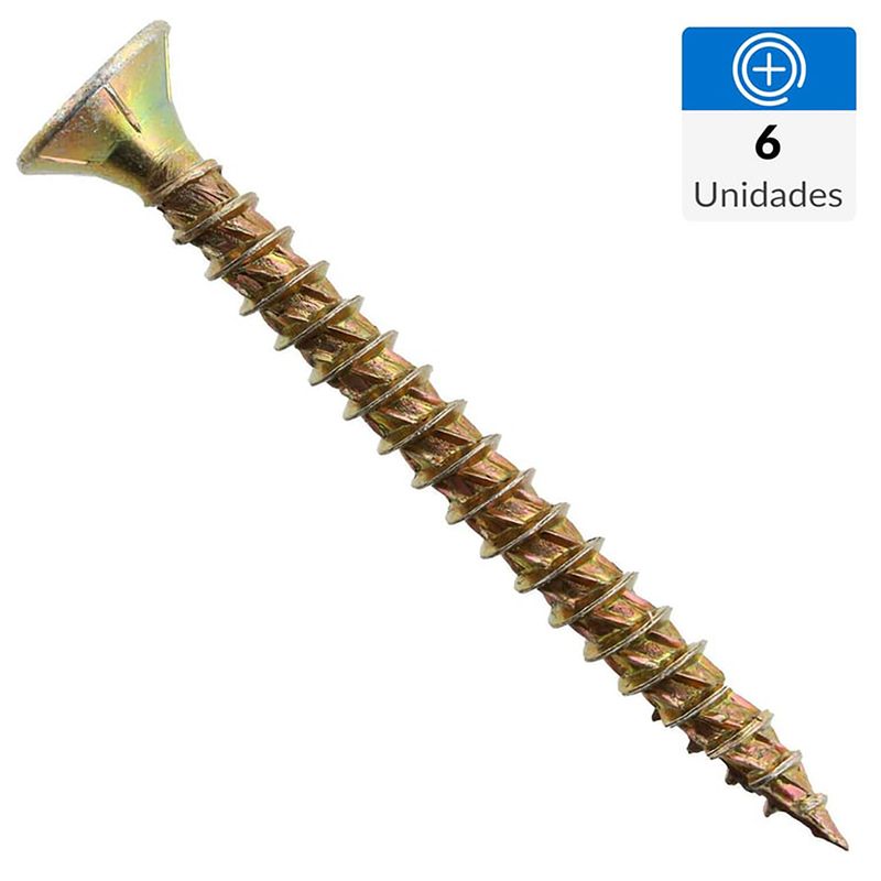 FIXSER - Tornillo Turbo screw Tirafondo Cabeza Phillips Madera 2 " 10 mm 6 Unidades