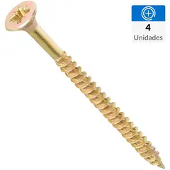 FIXSER - Tornillo Turbo screw Tirafondo Cabeza Phillips Madera 3 " 14 mm 4 Unidades
