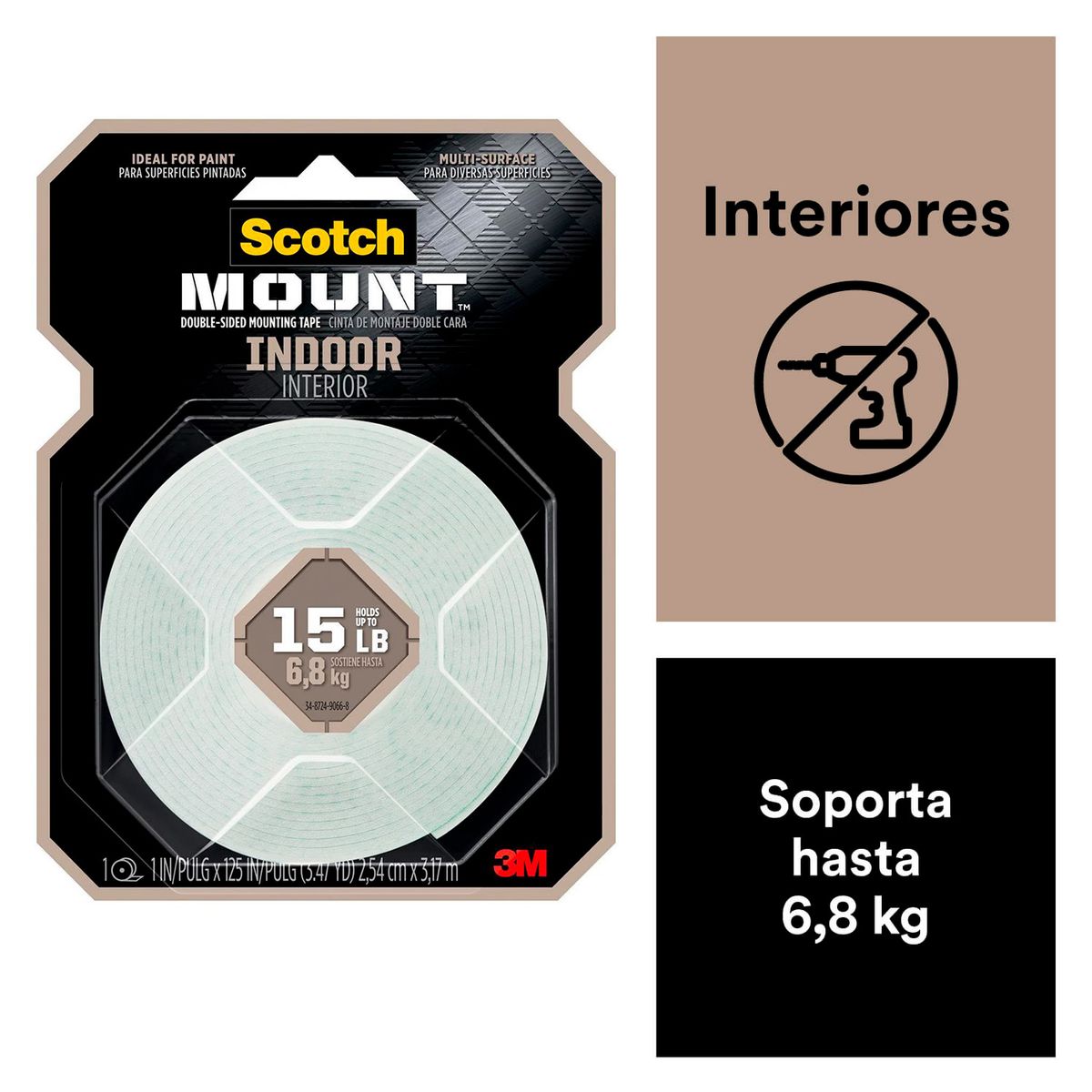 SCOTCH - Cinta Doble Faz Interiores 25.4 mm x 3.17 m