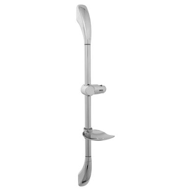 Barra de ducha con soporte ajustable y jabonera.