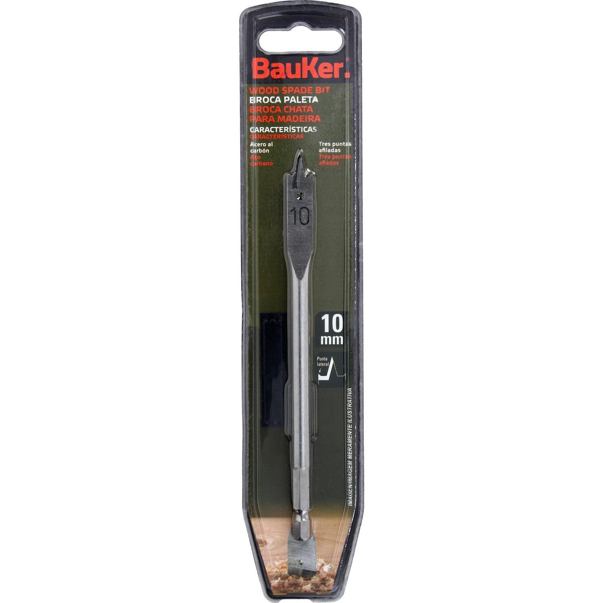 BAUKER - Broca paleta para madera 10x150 mm centradora