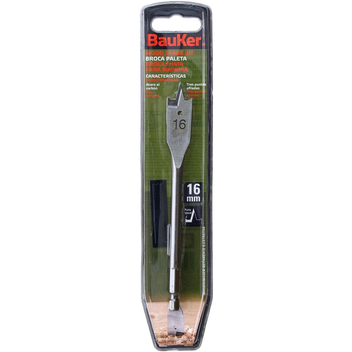 BAUKER - Broca paleta para madera 16x150 mm centradora