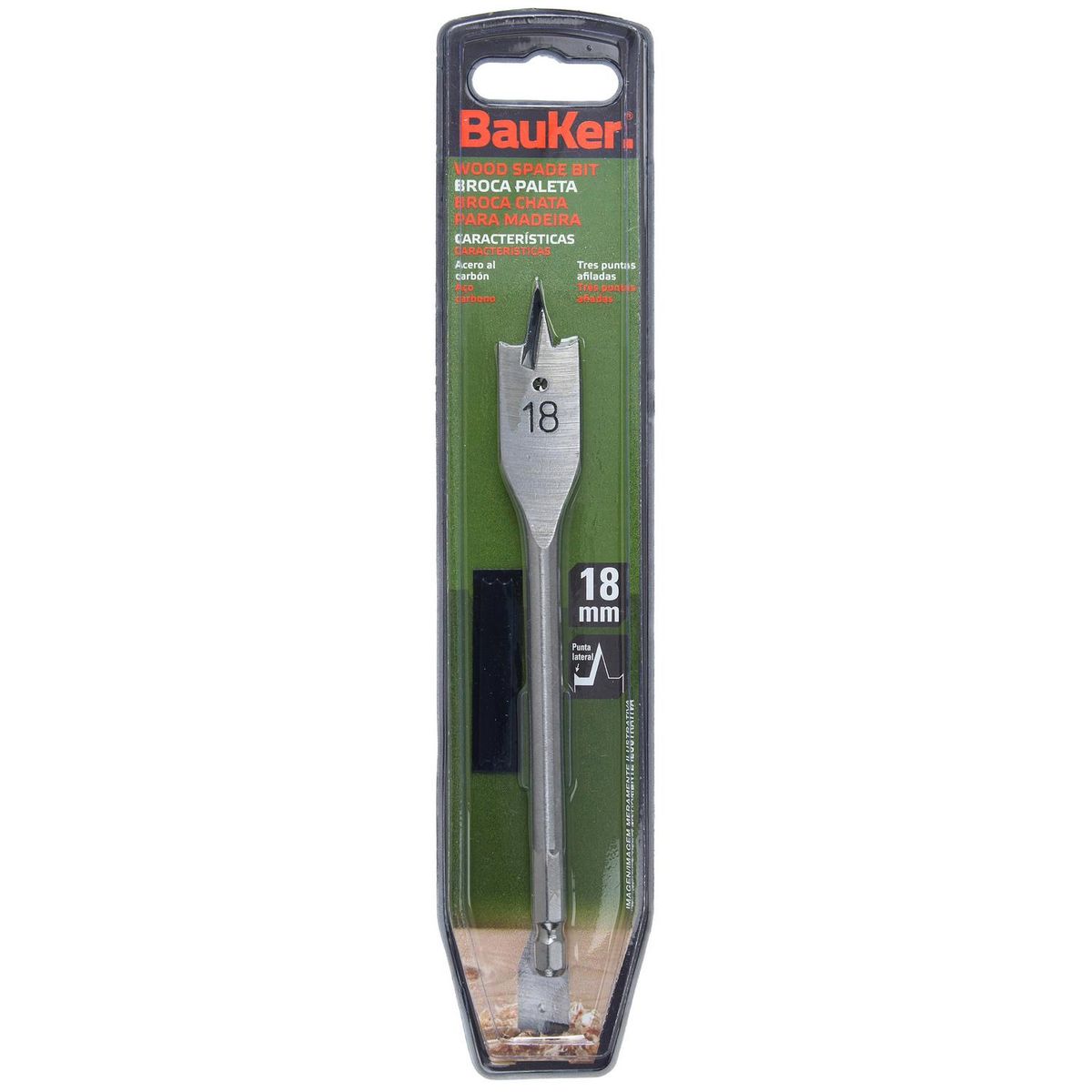 BAUKER - Broca paleta para madera 18x150 mm centradora