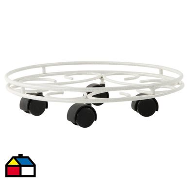Portamacetero circular de metal 31 cm con ruedas blanco