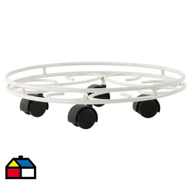 Portamacetero circular de metal 37 cm con ruedas blanco