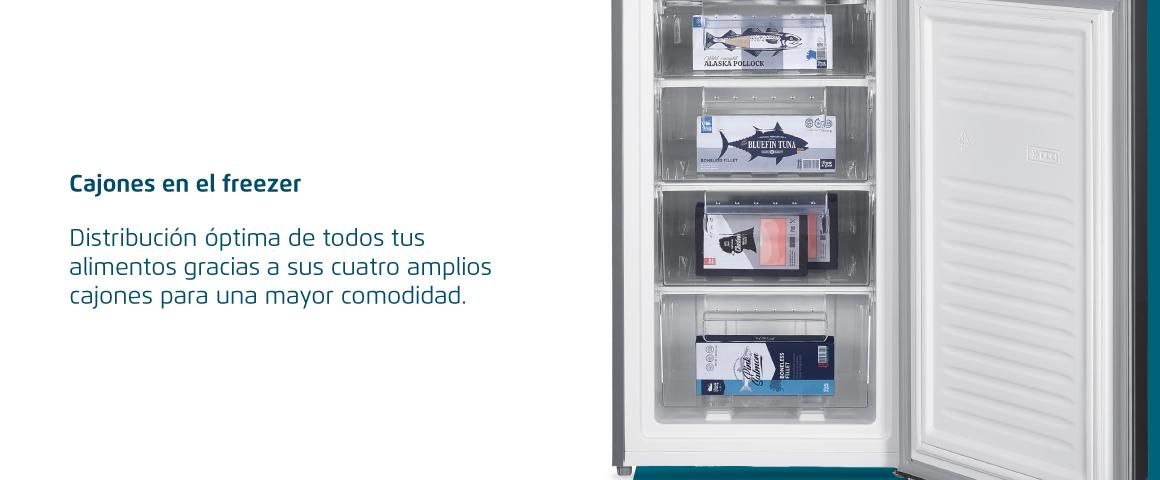 Cajones en el freezer. Distribución óptima de todos tus alimentos gracias a sus cuatro amplios cajones para una mayor comodidad