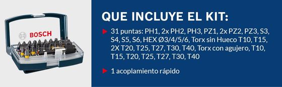 Kit de Puntas para atornillar Bosch Extra Hard con 32 unidades.
