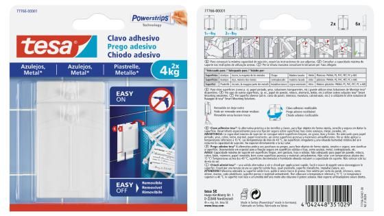 Clavoclavo adhesivo;clavo adhesivo para azulejos;soportes adhesivos;soportes adhesivos 4 kg;colgar cuadros sin agujeros;colgar cuadros en la pared;colgar cuadros sin dañar la pared;colgar adornos sin taladro;ganchos sin clavos;sin clavos;sistema para colgar cuadros;colgar cuadros sin clavos;cuadros sin clavos adhesivo tesa® para azulejos y metal 4 kg, 2 piezas