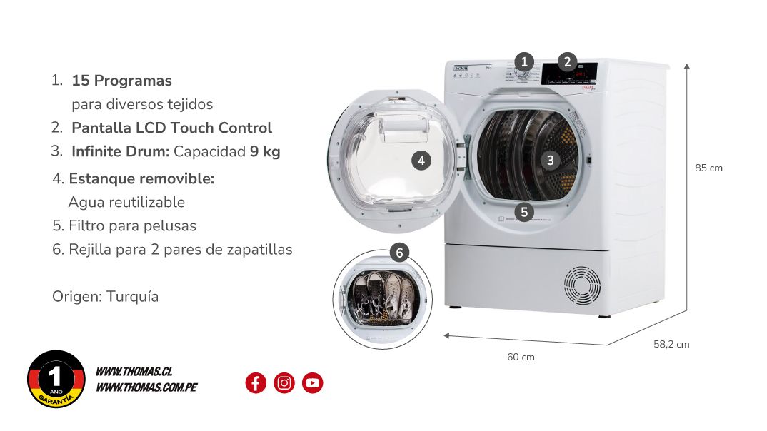 Secadora Eléctrica 9kg Por Condensación con Bomba de Calor