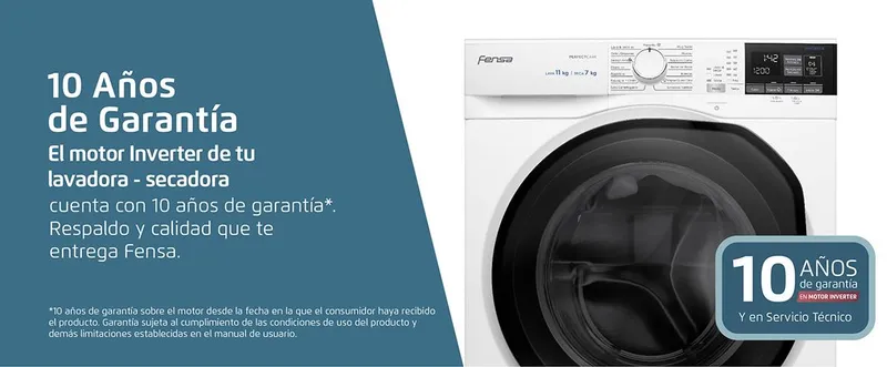 El motor inverter cuenta con 10 años de Garantia. Respaldo y calidad que te entrega Fensa.
