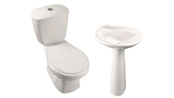 Sanitario con botón Lavamanos + Pedestal  