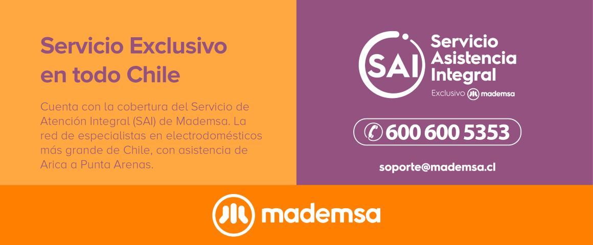 Servicio Asistencia Integral. Cuenta con la cobertura del Servicio de Atención Integral (SAI) de Mademsa. La red de especialistas en electrodomésticos más grande de Chile, con asistencia de Arica a Punta Arenas.