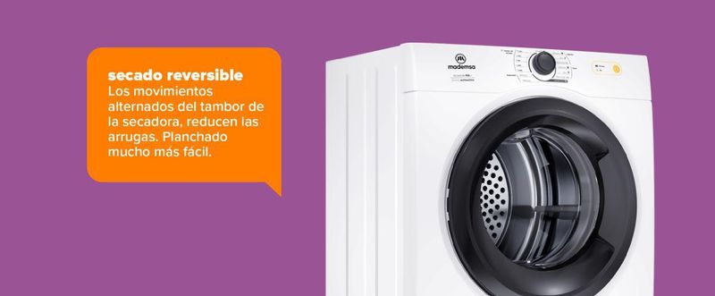 Secado reversible. Los movimientos alternados del tambor de la secadora, reducen las arrugas. Planchado mucho más fácil.