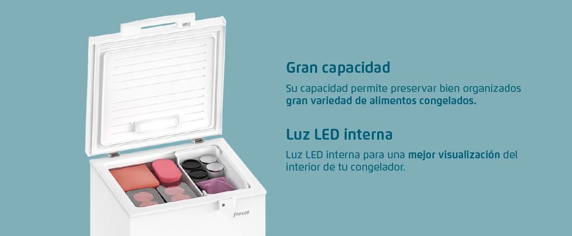 Gran capacidad interior. Y luz LED interna