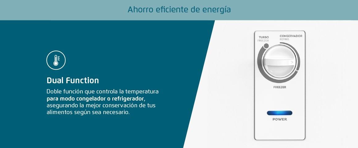 Dual Funtion. Controla la temperatura para modo congelador o refrigerador. 