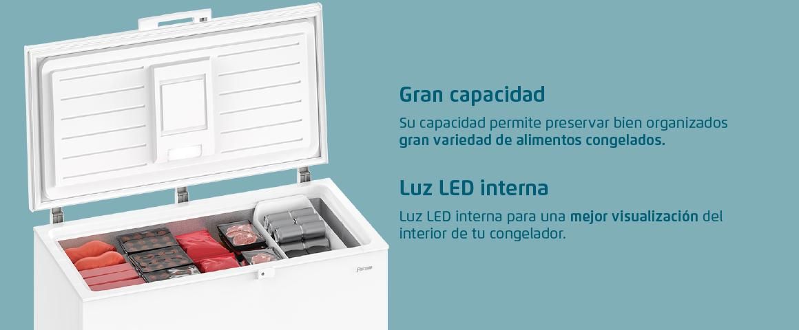 Gran capacidad interior. Y luz LED interna