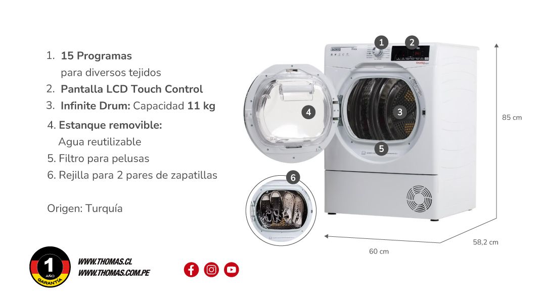 Secadora Eléctrica 11kg Por Condensación con Bomba de Calor