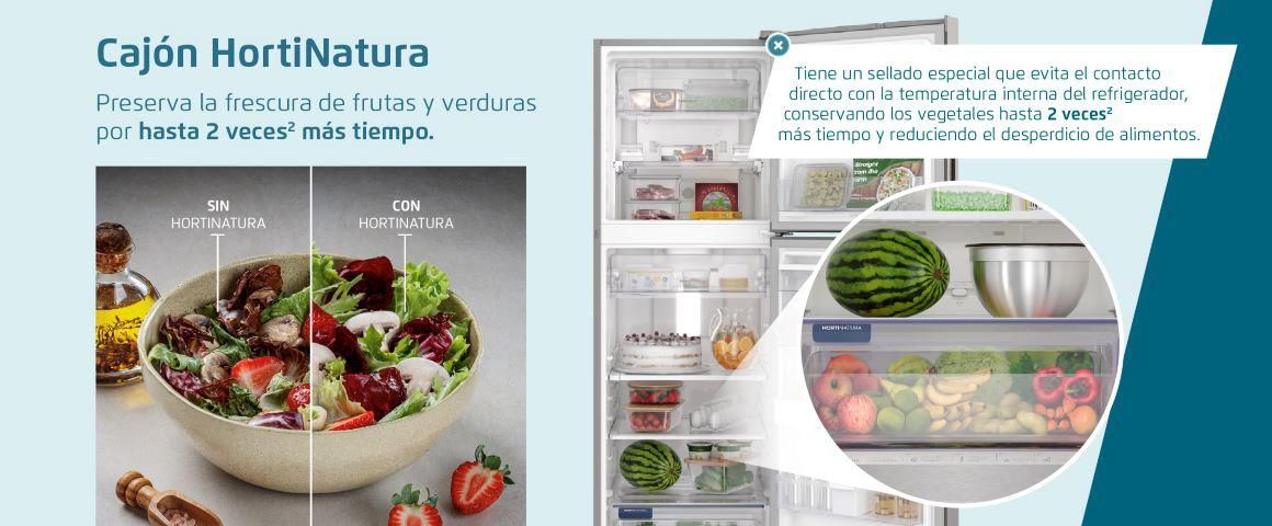 Cajón HortiNatura . Preserva la frescura de frutas y verdruas por hasta 2 veces más tiempo.
