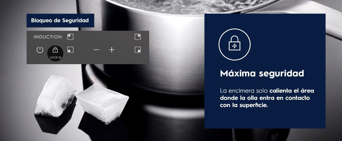Máxima seguridad. La encimera solo calienta el área donde la olla entra en contacto con la superficie.