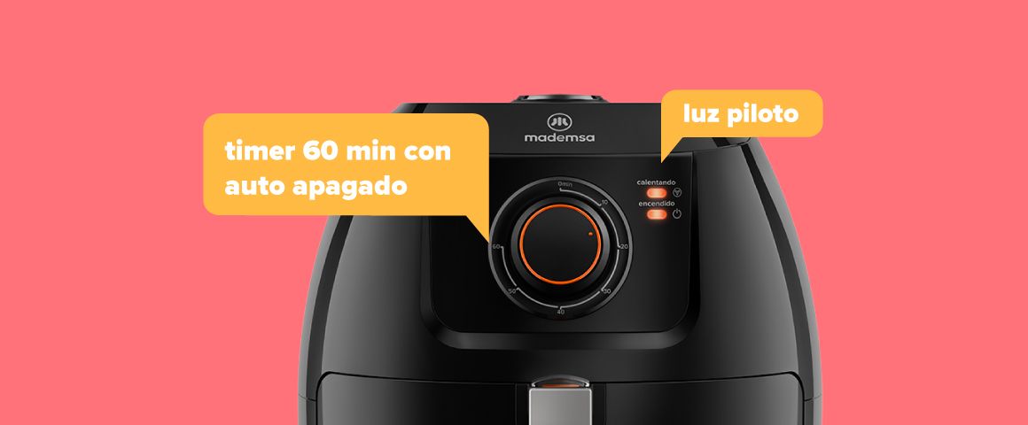 Timer de 60 min con autoapagado y luz piloto.