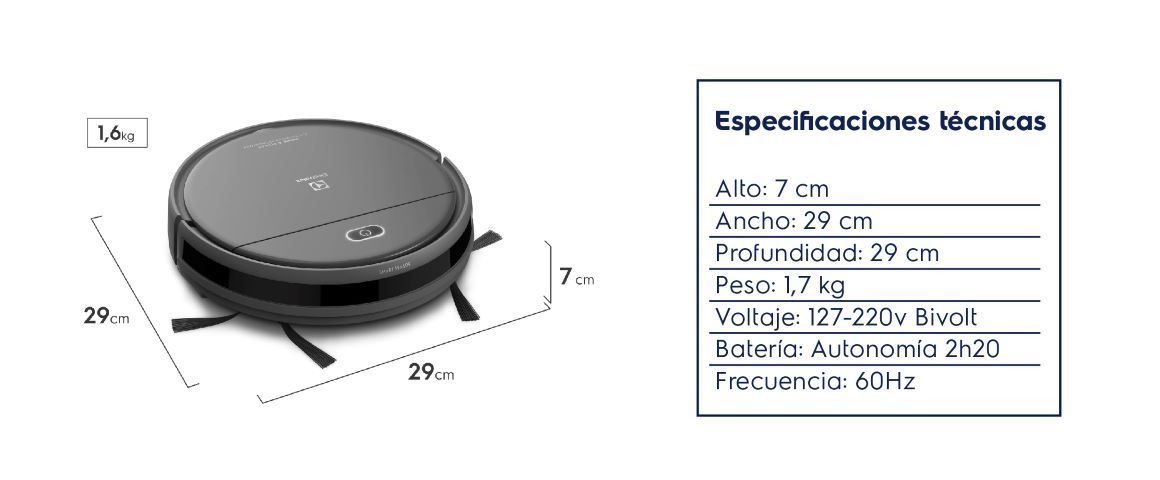 Especificaciones técnicas: Alto 7cm, Ancho 29cm, Profundidad 29cm y Peso 1,7Kg