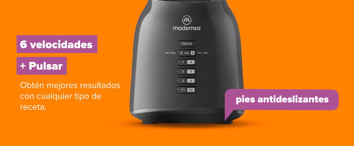 6 velocidades + pulsar, pies antideslizantes. Obtén mejores resultados con cualquier tipo de receta.