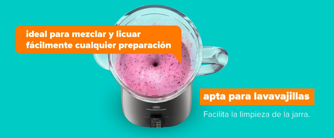 Ideal para mezclar y licuar fácilmente cualquier preparación, apta para lavavajillas. Facilita la limpieza de la jarra.