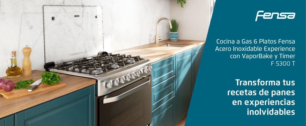 Cocina a gas 6 platos Fensa Acero Inoxidable Experience con VaporBaker y Timer F 5300 T