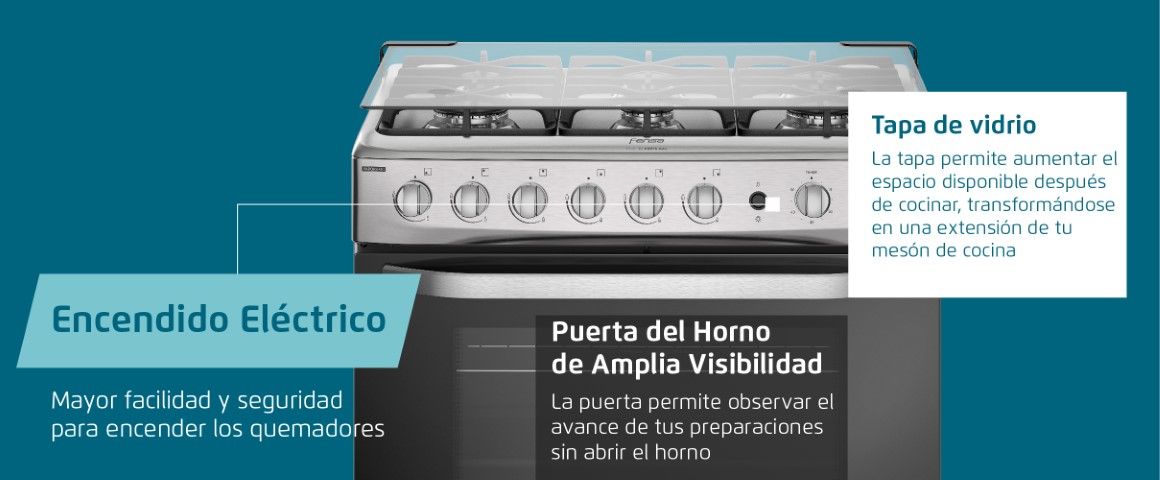 Encendido eléctrico - Puerta del horno de amplia visibilidad - Cubierta de vidrio