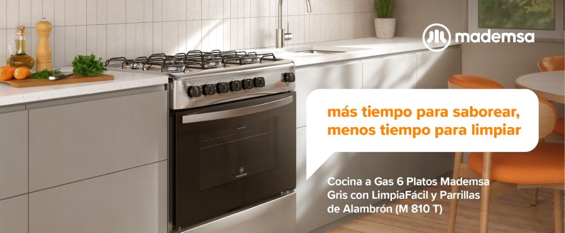 Cocina a gas 4 platos Mademsa gris con LimpiaFácil y botón de encendido eléctrico M 520 T