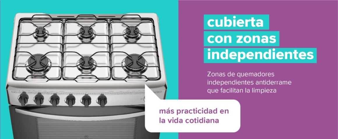 Cubierta con zonas independientes, antiderrame que facilitan la limpieza