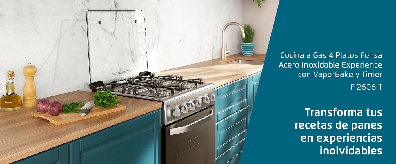 Cocina a gas 4 platos Fensa Acero Inoxidable Experience con VaporBaker y Timer F 2606 T