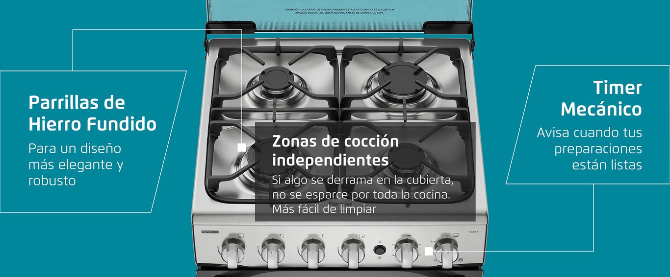 Parrillas de hierro Fundido - Timer mecánico - Zonas de cocción independientes