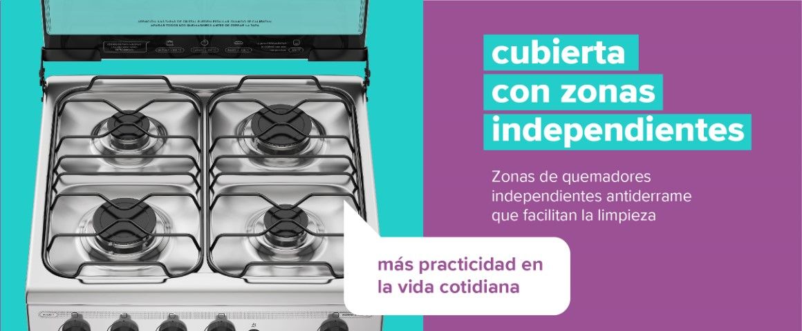 Cubierta con zonas independientes, antiderrame que facilitan la limpieza
