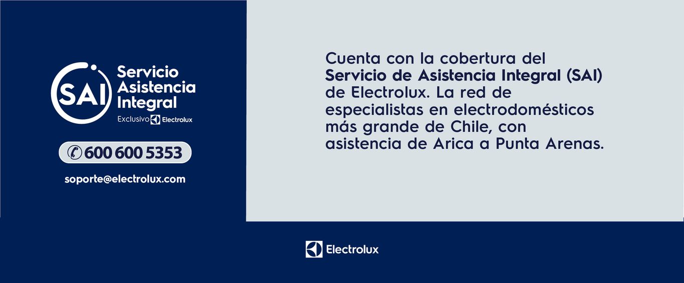 Servicio de Asistencia Integral Exclusivo Electrolux 600 600 5353, soporte@electrolux.com