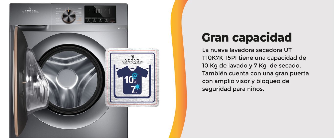 lavadora secadora, frontal, ursus trotter, ursus, lavado, 10 kg,7kg, inverter
