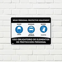 Señal Uso Elementos De Protección Casco-Gafas-Guantes 35X24Cm
