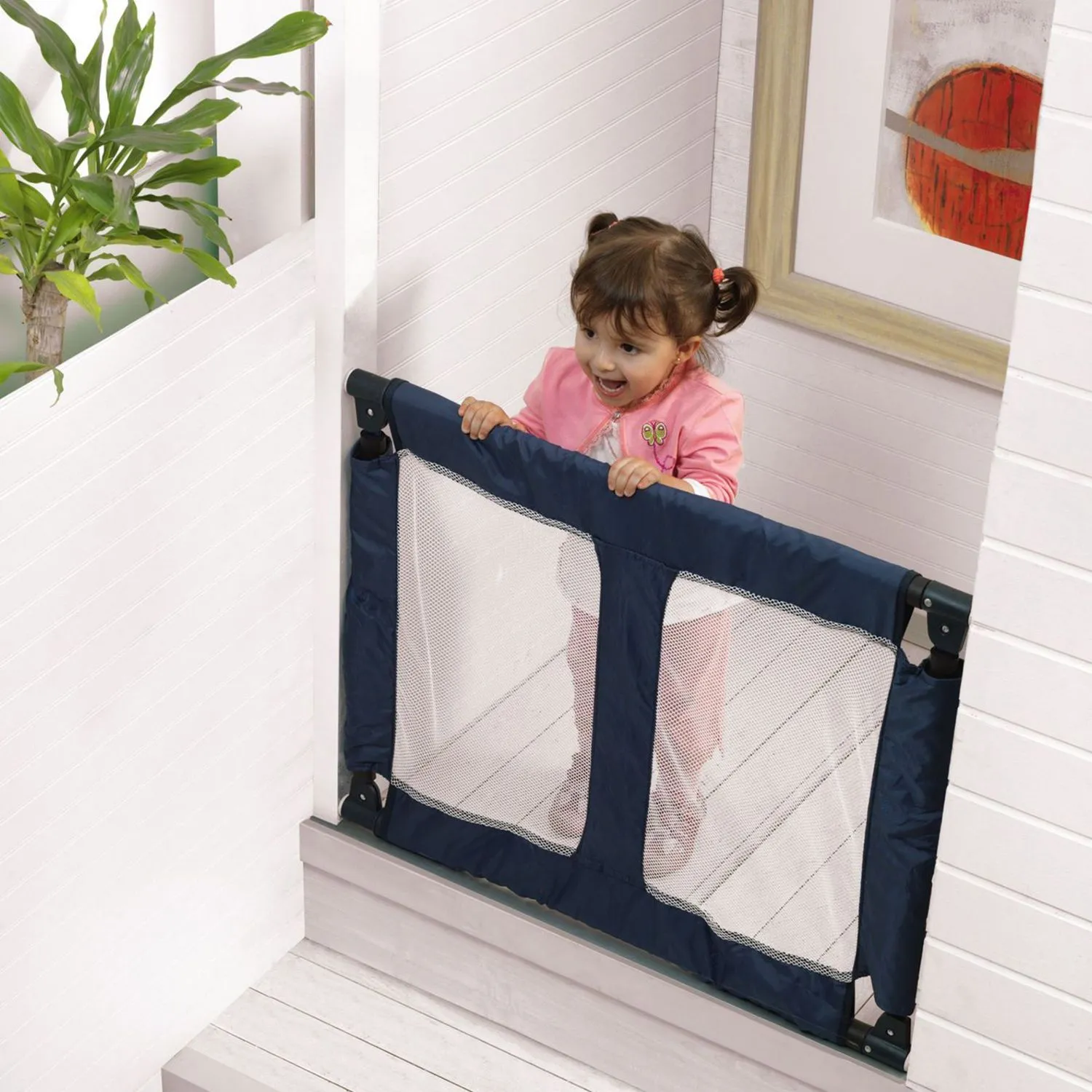 Puerta Seguridad Plegable en Acero y Tela Azul 92x70 cm
