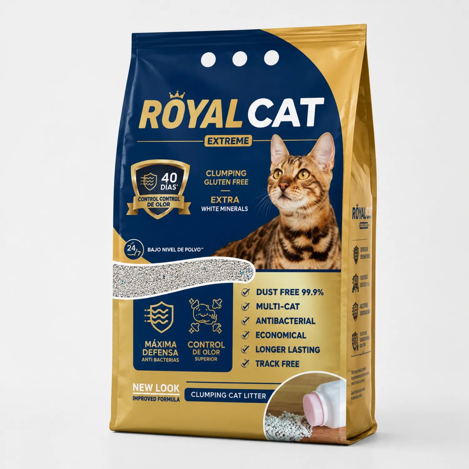Arena sanitaria para gato agrlomerante bentonita royal cat talco bebé 5kg