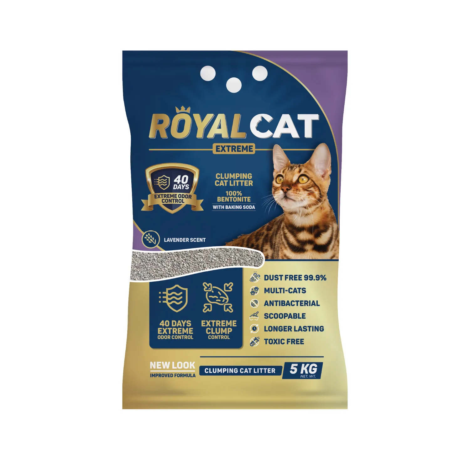 Arena sanitaria para gato agrlomerante bentonita royal cat talco bebé 5kg