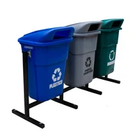 Punto Ecológico 3 Puestos 100L Azul Gris Verde