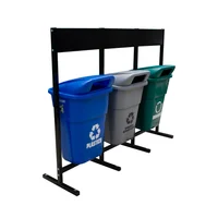 Punto Ecológico 3 Puestos 100L Azul Gris Verde Con Tapa Vaiven