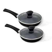 Cacerola en Aluminio 14 cm 0.3 Litros Negro Antiadherente Libre de PFOA x 2 Unidades con Tapa Ilko