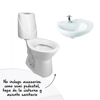 Combo Happy Básico : Sanitario Happy Redondo Blanco 2 Piezas + Lavamanos Happy Corona
