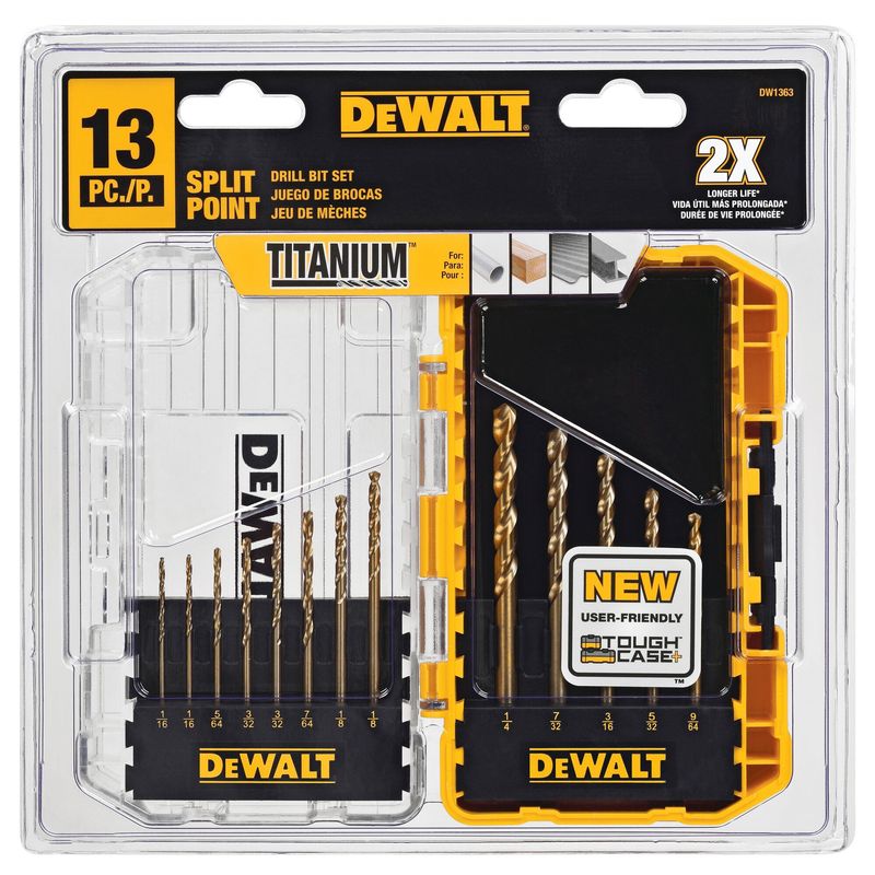 DEWALT 13-teiliges Titan-Spiralbohrer-Set – Für Metall, Holz & Mehr, Inkl. Hartplastik-Etui